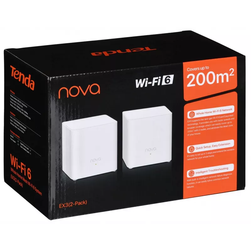 Tenda EX3 (2-Pack) Dual-Band Wi-Fi 6 tinklo sistema AX1500 balta