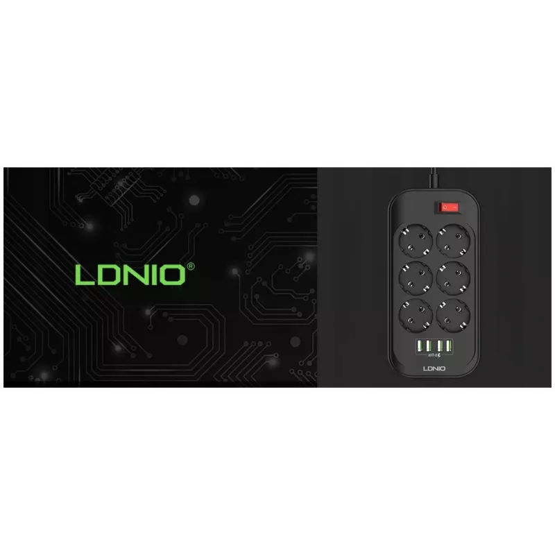 LDNIO SE6403 elektros skirstytuvas, 6 lizdai + 4 USB