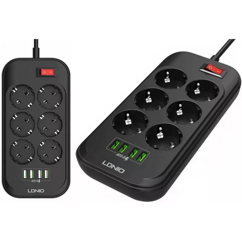 LDNIO SE6403 elektros skirstytuvas, 6 lizdai + 4 USB