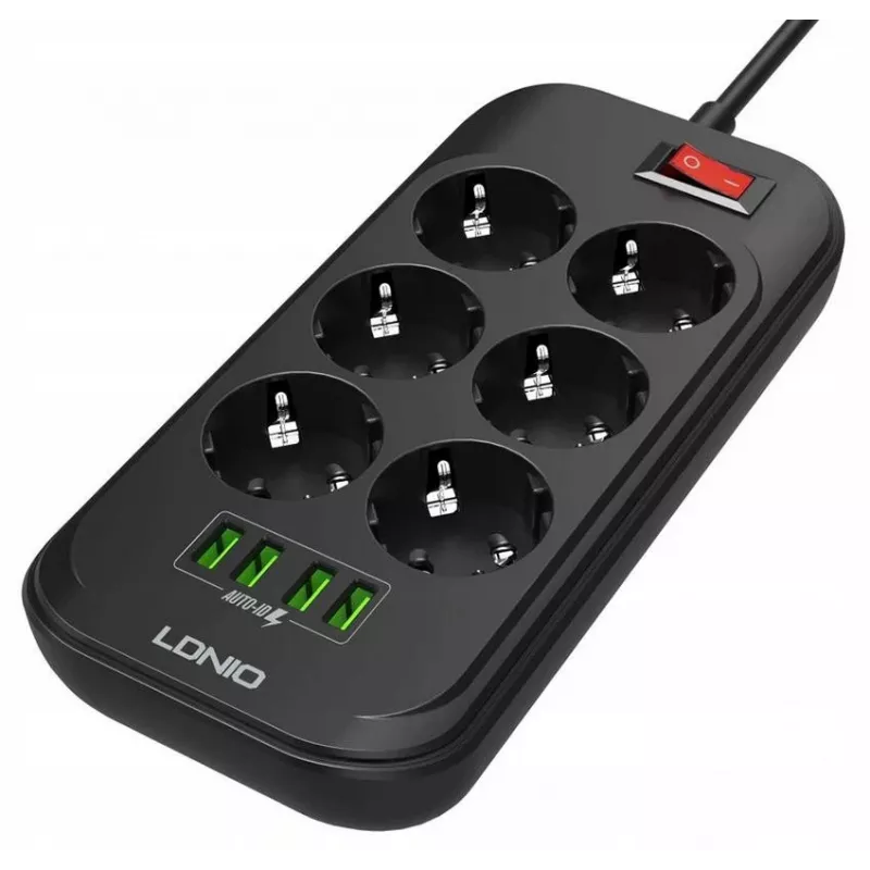 LDNIO SE6403 elektros skirstytuvas, 6 lizdai + 4 USB
