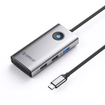 ORICO PW11-5P-GY-EP USB-C Hub 5-in-1, 1x USB-A 3.0 5Gbps, 2x USB-A 2.0, HDMI 4K@30Hz, PD 60W, pilka