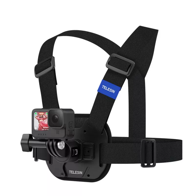 TELESIN Krūtinės diržas su laikikliu, skirtas Insta360 GoPro SJCAM DJI Xiaomi veiksmo kameroms - Juoda