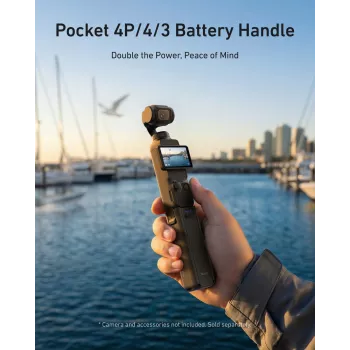 TELESIN 5000mAh Battery Grip Power Bank, skirta DJI Osmo Pocket 3 / 4, USB-C, juoda