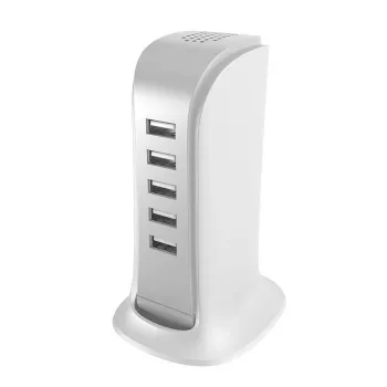 Dudao 5x USB įkroviklis su įmontuotu EU maitinimo kabeliu, baltas (A5EU)