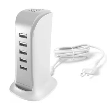Dudao 5x USB įkroviklis su įmontuotu EU maitinimo kabeliu, baltas (A5EU)