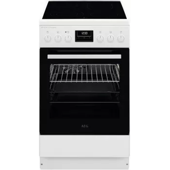 AEG CCB56491BW Laisvai pastatoma elektrinė viryklė su keramine kaitlente, 73 L ventiliacine ir 39 L įprasta orkaite, balta