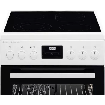AEG CCB56491BW Laisvai pastatoma elektrinė viryklė su keramine kaitlente, 73 L ventiliacine ir 39 L įprasta orkaite, balta