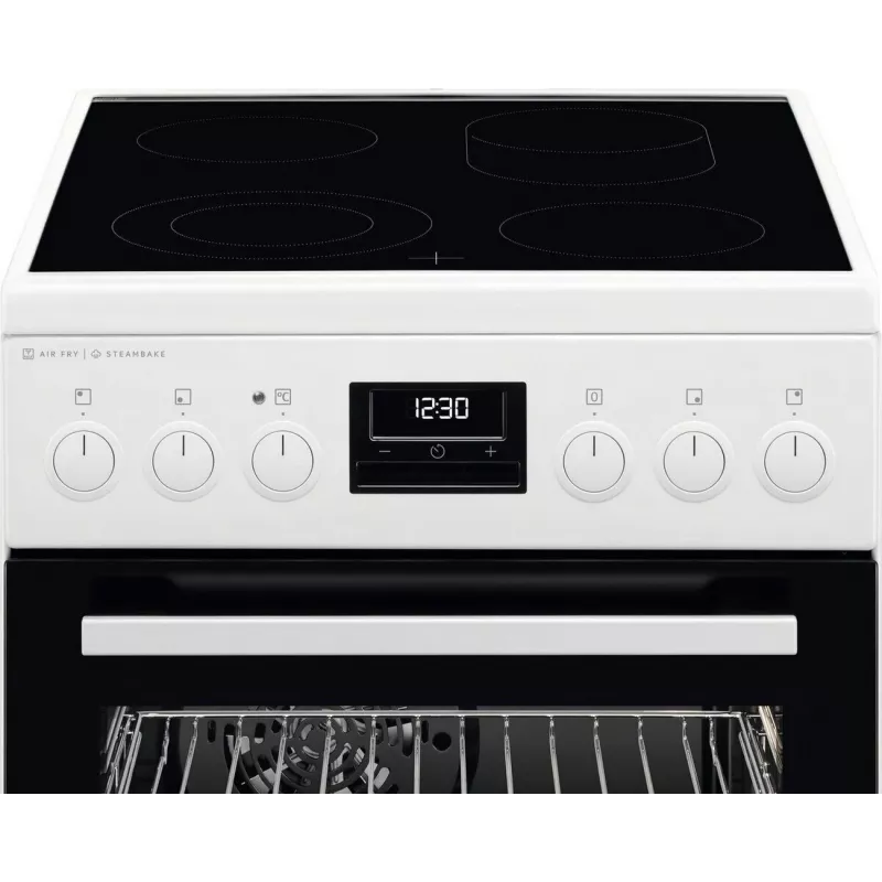 AEG CCB56491BW Laisvai pastatoma elektrinė viryklė su keramine kaitlente, 73 L ventiliacine ir 39 L įprasta orkaite, balta