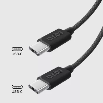 SBS TECABLETISSUETCCK USB-C į USB-C pintas kabelis 1,5 m 60W PD greitas įkrovimas ir duomenų sinchronizavimas - juoda