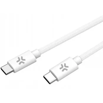 CELLY USBCUSBCCOTT - USB-C į USB-C medvilninis pintas laidas, baltas (Power Delivery)