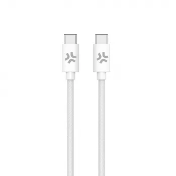 CELLY USBCUSBCCOTT - USB-C į USB-C medvilninis pintas laidas, baltas (Power Delivery)
