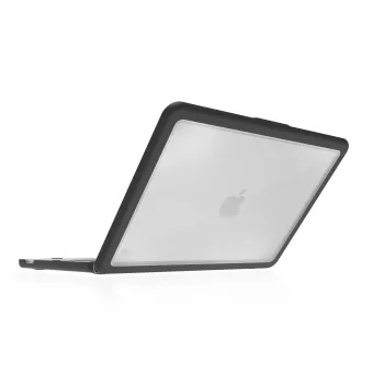 STM Dux Ultra Case, skirta Apple MacBook Pro 13 col. / MacBook Air 13 col., juodas rėmelis / skaidri nugara, karinio lygio apsauga nuo kritimo