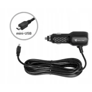 NAVITEL Mini-USB automobilinis įkroviklis cigarečių degiklio lizdui, 12V/24V, 2A, 10W, 1,2m laidas, juodas