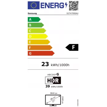 Samsung LS27H700EAUXEN 27 colių ViewFinity S7 S70H Monitorius, UHD 3840x2160, 16:9, 300cd/m2, 5ms, HDMI, USB, DP