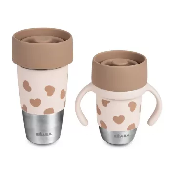 Beaba Mini & Me BigLove nerūdijančio plieno puodelių rinkinys mamai ir vaikui 360° mokomasis puodelis 2 vnt.