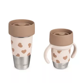 Beaba Mini & Me BigLove nerūdijančio plieno puodelių rinkinys mamai ir vaikui 360° mokomasis puodelis 2 vnt.
