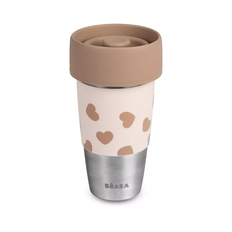 Beaba Mini & Me BigLove nerūdijančio plieno puodelių rinkinys mamai ir vaikui 360° mokomasis puodelis 2 vnt.