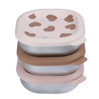 Beaba BigLove Stainless Steel Food Storage Container Set with Silicone Lids, 3 Pieces