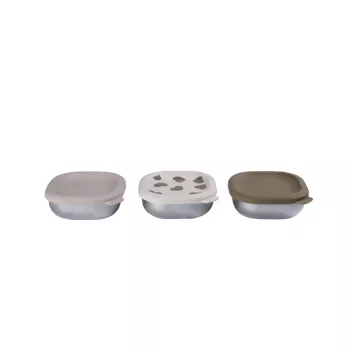 Beaba BigLove Stainless Steel Food Storage Container Set with Silicone Lids, 3 Pieces