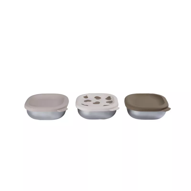Beaba BigLove Stainless Steel Food Storage Container Set with Silicone Lids, 3 Pieces