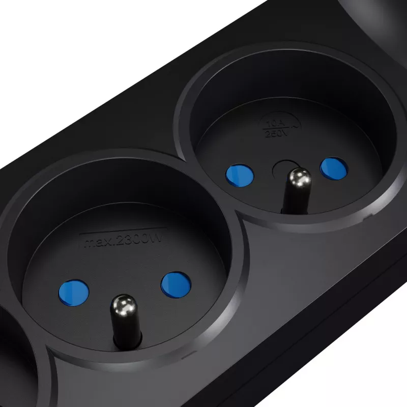 Getfort 5P 1,5m Black Surge Protected Power Strip