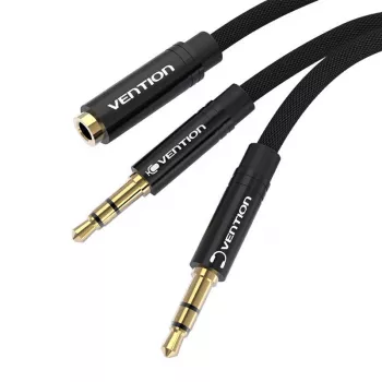 Vention BBLBAB 3.5mm garso skirstytuvas, lizdas į 2x kištuką, 0,6 m, juoda