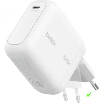 Belkin BoostCharge 100W GaN USB-C sieninis įkroviklis, baltas