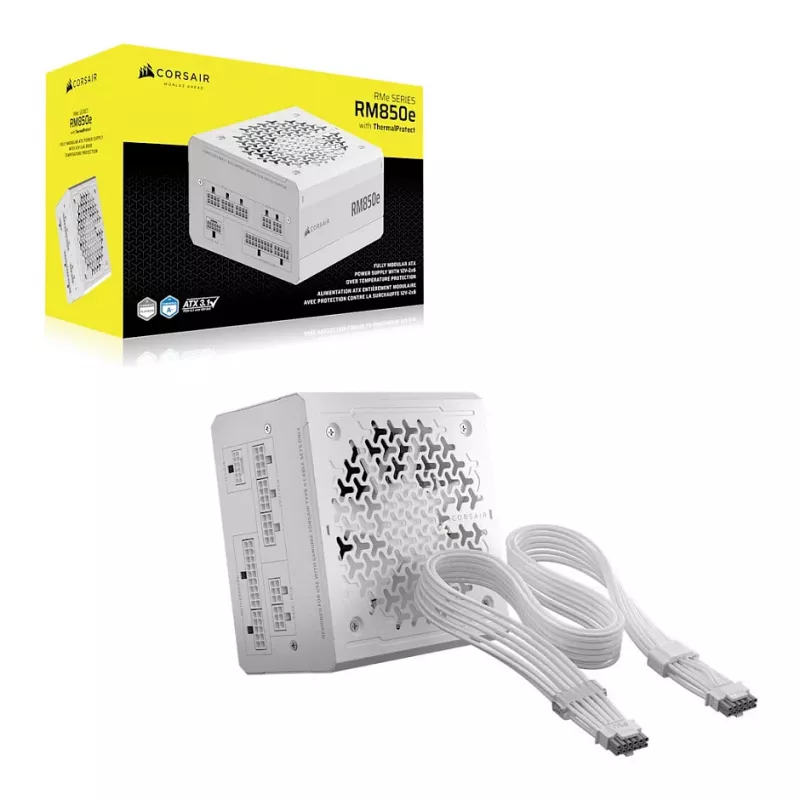 CORSAIR RMe White Series RM850e 2026 Cybenetics Platinum sertifikuotas 850W pilnai modulinis ATX maitinimo blokas