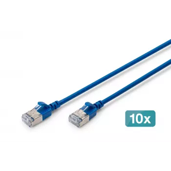 DIGITUS CAT 6A F-FTP plonas jungiamasis laidas, 0,3 m, mėlynas, 10 vnt. pakuotė, LSZH, 10 Gbps, RJ45