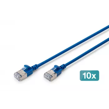 DIGITUS CAT 6A F-FTP plonas patch kabelis, 0,5 m, mėlynas, 10 vnt. pakuotė