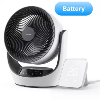 SwitchBot Battery-Powered Smart Circulator Fan 100 greičių, 90° horizontalus ir 100° vertikalus siūbavimas, Bluetooth ir Wi-Fi (reikalingas Hub), baltas