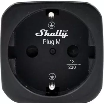 Shelly Plug M Gen3 juodas išmanusis kištukas su energijos stebėjimu, 13A, Wi-Fi ir Bluetooth