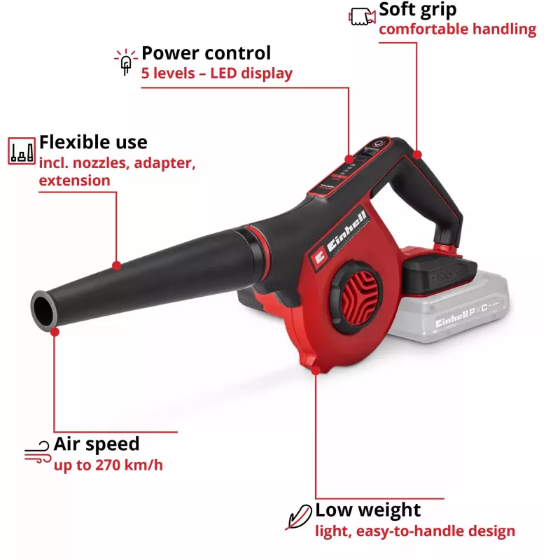 Einhell Power X-Change belaidis oro pūstuvas TE-CB 18/270 Li - Solo (18 V, raudonas/juodas, be akumuliatoriaus)