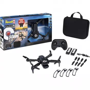 Revell RC Quadrocopter GO! Stunt 2.0 - 2,4 GHz 4 kanalų paruoštas skrydžiui dronas su 6 ašių giroskopu, Headless režimu, 360° salto, LED apšvietimu, 3 greičio lygiais, LiPo baterija, nuo 8 metų