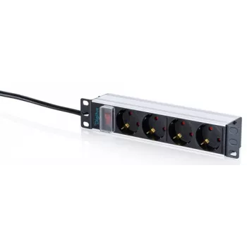 DIGITUS 10 colių aliumininis PDU maitinimo skirstytuvas, 4 Schuko lizdai, 16A, 1,5 m laidas, juodas