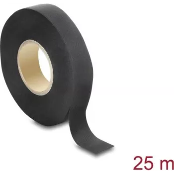 Delock Fabric Tape 25 m x 19 mm, plyšimui atspari, lipni juosta, juoda