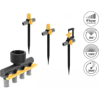 Delock Sprinkler T-Connector rinkinys su 90°, 180° ir 360° antgaliais bei 4 krypčių skirstytuvu