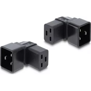Delock IEC 60320 C20 į C19 maitinimo adapteris, vyriškas į moterišką, 16 A, 90° kampu, juodas