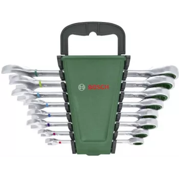 Bosch 8 dalių kombinacinis reketinis veržliarakčių rinkinys su 72 dantų reversiniu reketu, chromvanadžio, metrinis 8-19 mm, žalias/juodas dėklas