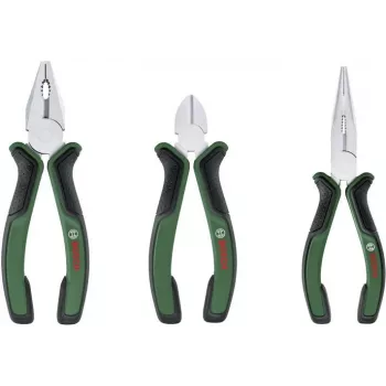 Bosch 3 dalių replių rinkinys 1600A02C0S (žalia/juoda) – kombinacinės, įstrižinės ir vandentiekio replės