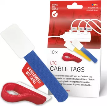 LABEL THE CABLE LTC 2630-10 daugkartinio naudojimo lipnūs kabelių raiščiai su etiketėmis, įvairių dydžių ir spalvų, 10 vnt.