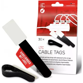 LABEL THE CABLE LTC 2610-30 daugkartiniai kabelių raiščiai su etikečių lauku, juodi, 30 vnt.