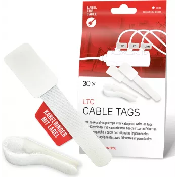 LABEL THE CABLE LTC 2620-30 daugkartiniai kabelių raiščiai su užrašų etiketėmis, balti, 30 vnt.