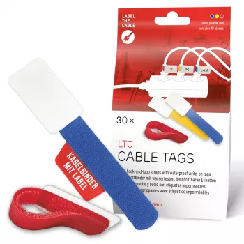 LABEL THE CABLE LTC 2630-30 daugkartinio naudojimo lipnūs kabelių raiščiai su užrašų etiketėmis, 30 vnt. mišrus rinkinys