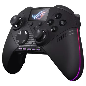 ASUS ROG Raikiri II Pro PC žaidimų valdiklis - trigubas režimas (USB-C, 2,4GHz RF, Bluetooth 5.0), OLED ekranas, 4 programuojami mygtukai, ESS DAC, juodas