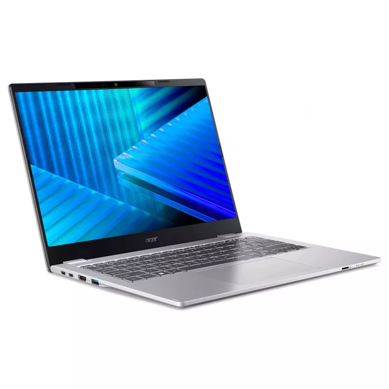 Acer TravelMate P4 P414-55-TCO-5880 14 colių Full HD verslo nešiojamasis kompiuteris - Intel Core Ultra 5 225U, 16GB LPDDR5X, 512GB PCIe Gen4 SSD, Windows 11 Pro, Wi-Fi 6E, Thunderbolt 4, apšviečiama klaviatūra, pirštų atspaudų skaitytuvas