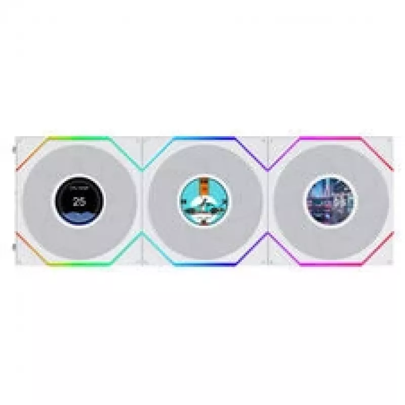 Lian Li UNI FAN TL120 LCD FLEX Wireless ARGB Reverse 3 vnt. 120 mm korpuso ventiliatoriai, balti