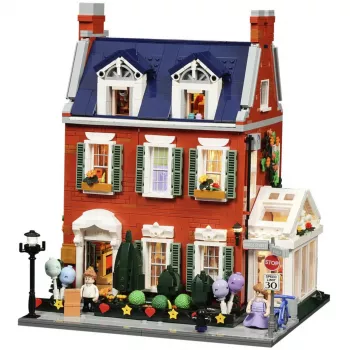 Lumibricks Redbrick Row House LED konstravimo rinkinys - 850 dalių architektūrinis modelis su integruotu šiltai baltu apšvietimu, USB maitinimas, nuo 8 metų