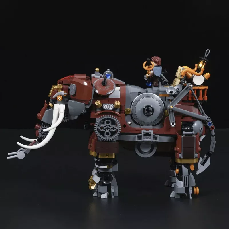 Lumibricks Steamphant Steampunk dramblio LED konstravimo rinkinys 800 detalių, USB maitinamas ekspozicinis modelis