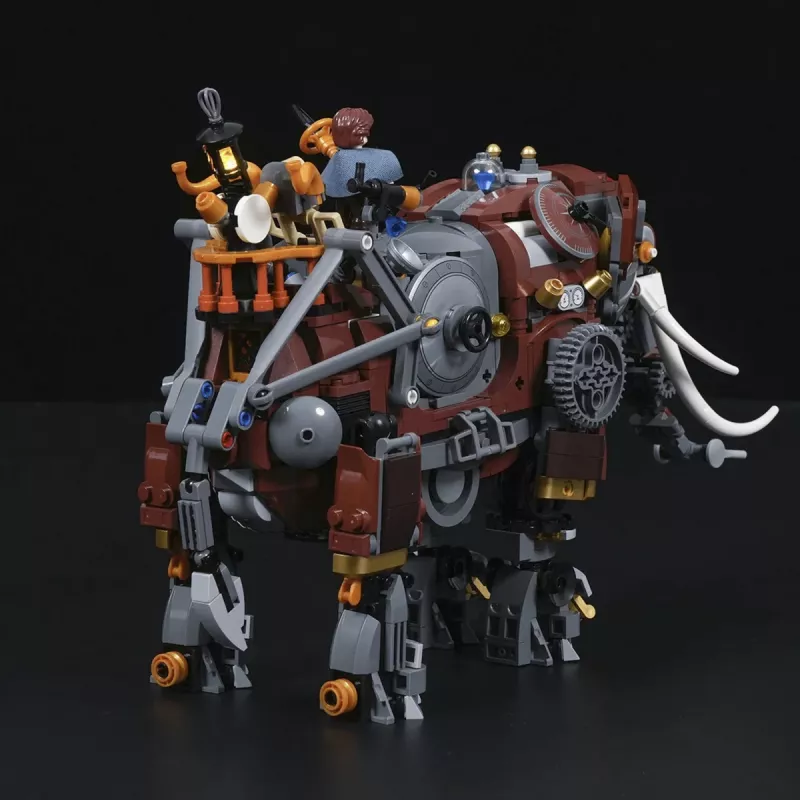 Lumibricks Steamphant Steampunk dramblio LED konstravimo rinkinys 800 detalių, USB maitinamas ekspozicinis modelis